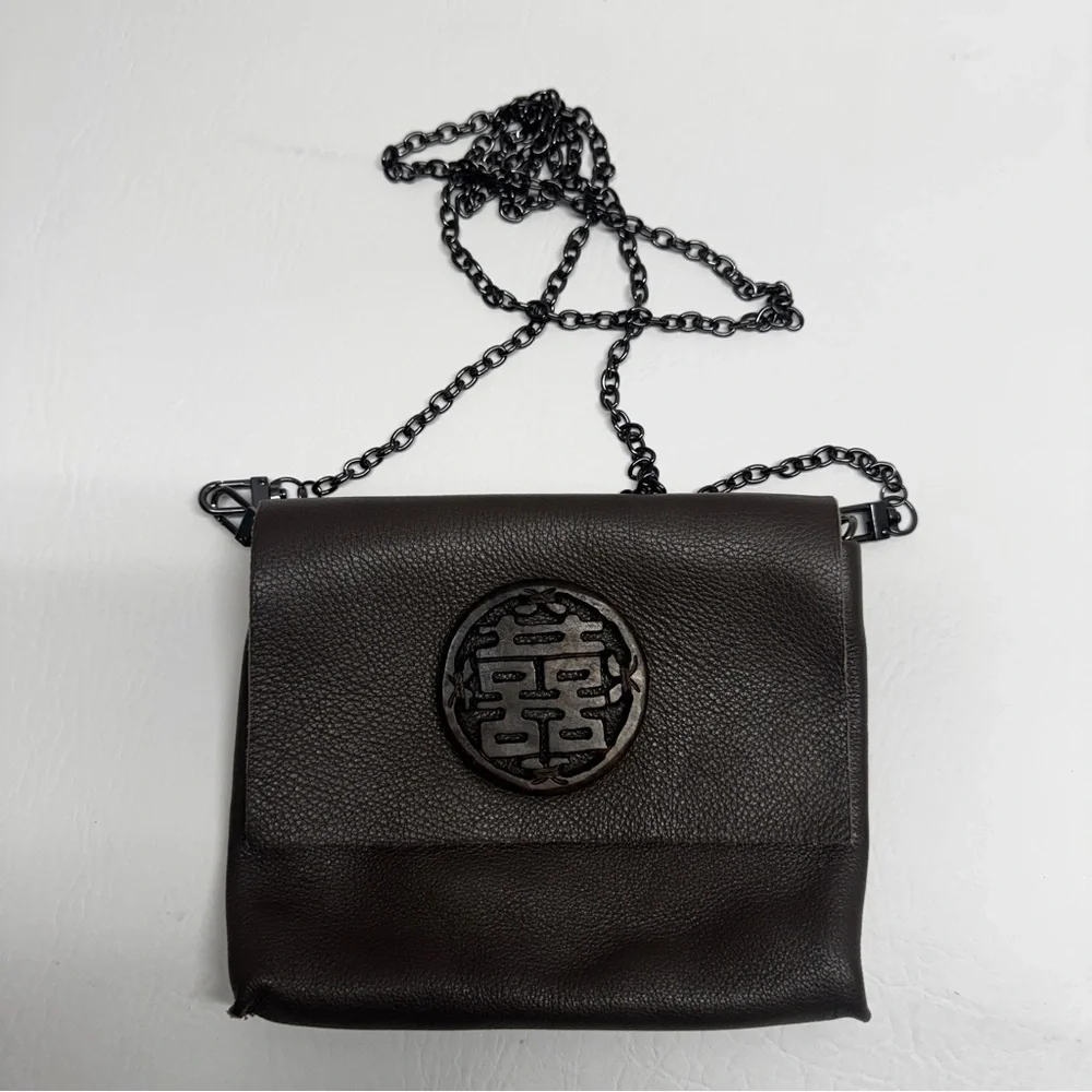 evoke Elegant brown/ charcoal Leather Crossbody mini Bag